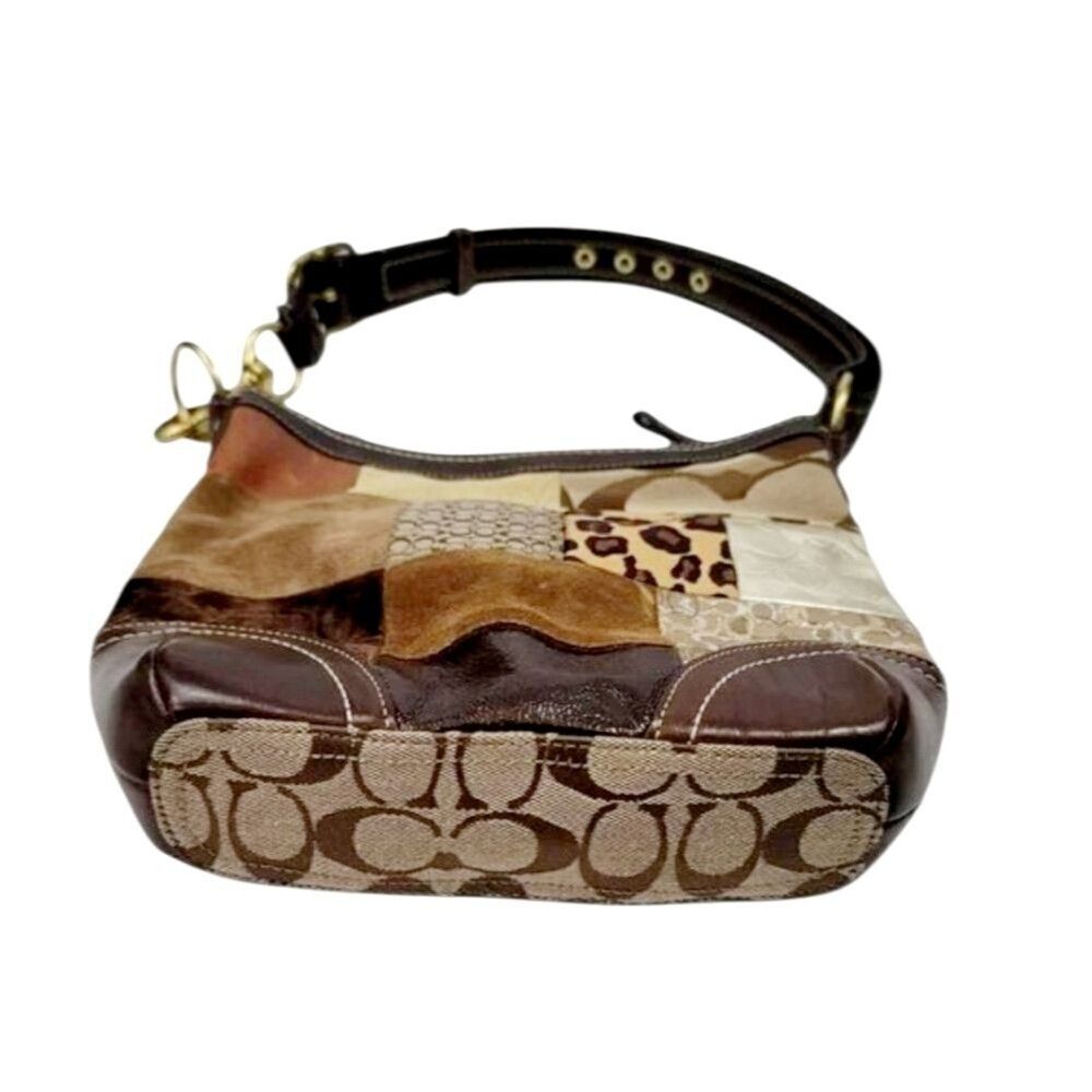 Vintage Coach Animal Print Patchwork Suede, Leather, Canvas & Velvet Hobo Bag - Picture 6 of 15